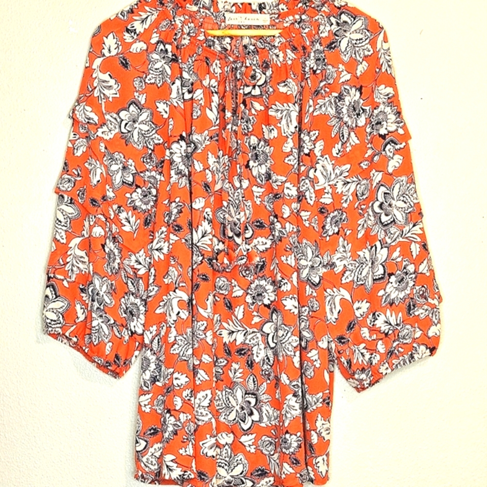 Fair Haven Floral Orange and Black Women's Open Neck w/Tie Size 2XL